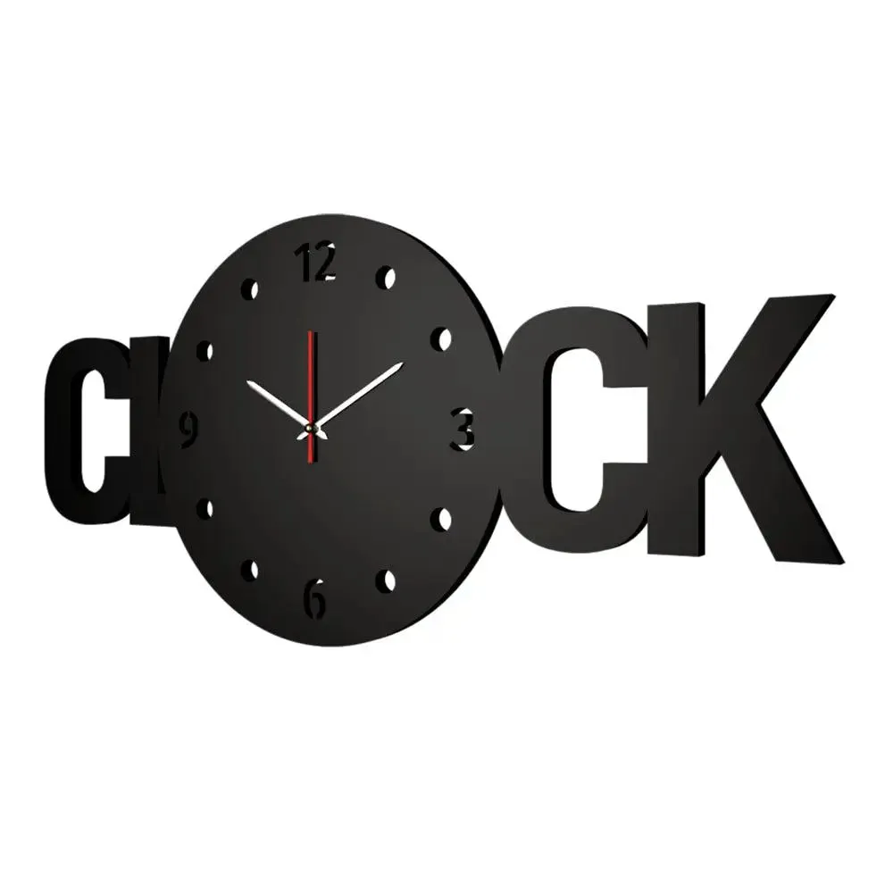 Clock Text Shape Wooden Wall Clock