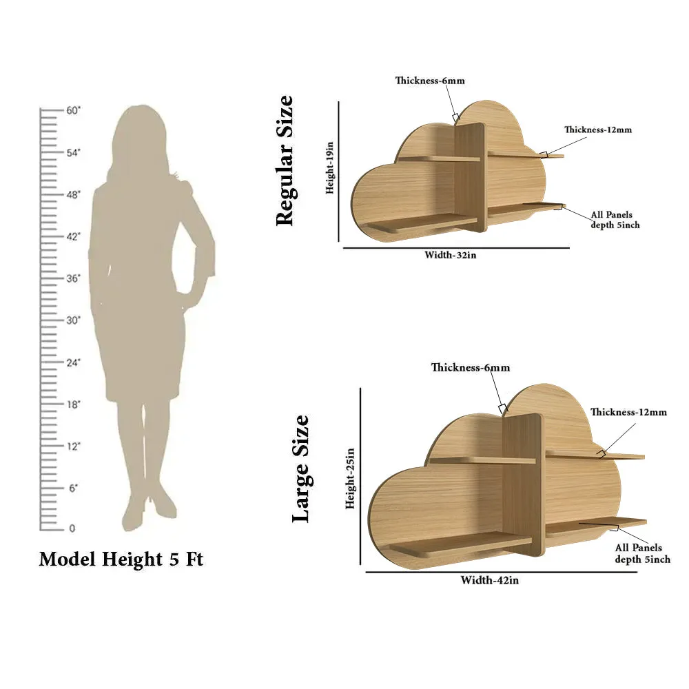 Cloud Shape Backlit Wood Wall Shelf / Book Shelf / Night Light, Light Oak Finish Regular ( 32 inches x 19 inches )