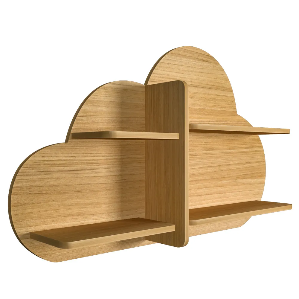 Cloud Shape Backlit Wood Wall Shelf / Book Shelf / Night Light, Light Oak Finish Regular ( 32 inches x 19 inches )