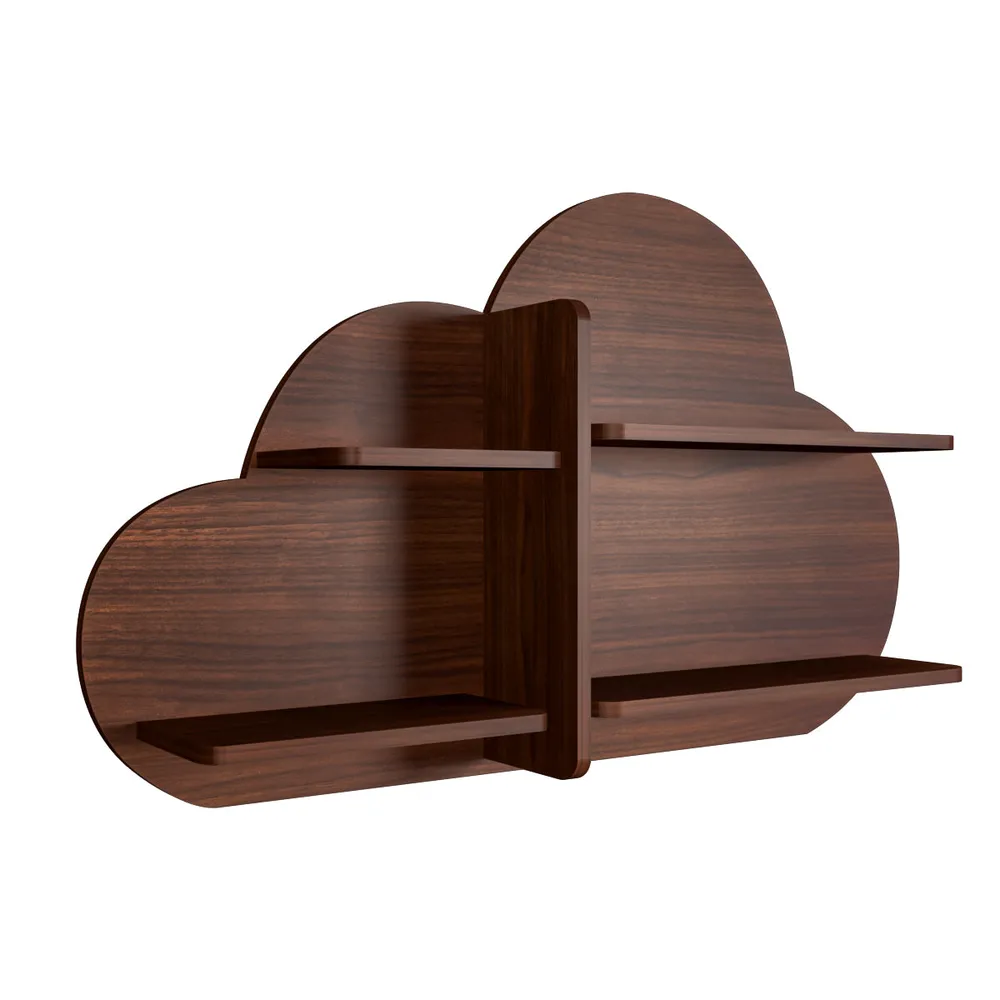 Cloud Shape Backlit Wood Wall Shelf / Book Shelf / Night Light, Walnut Finish Regular ( 32 inches x 19 inches )