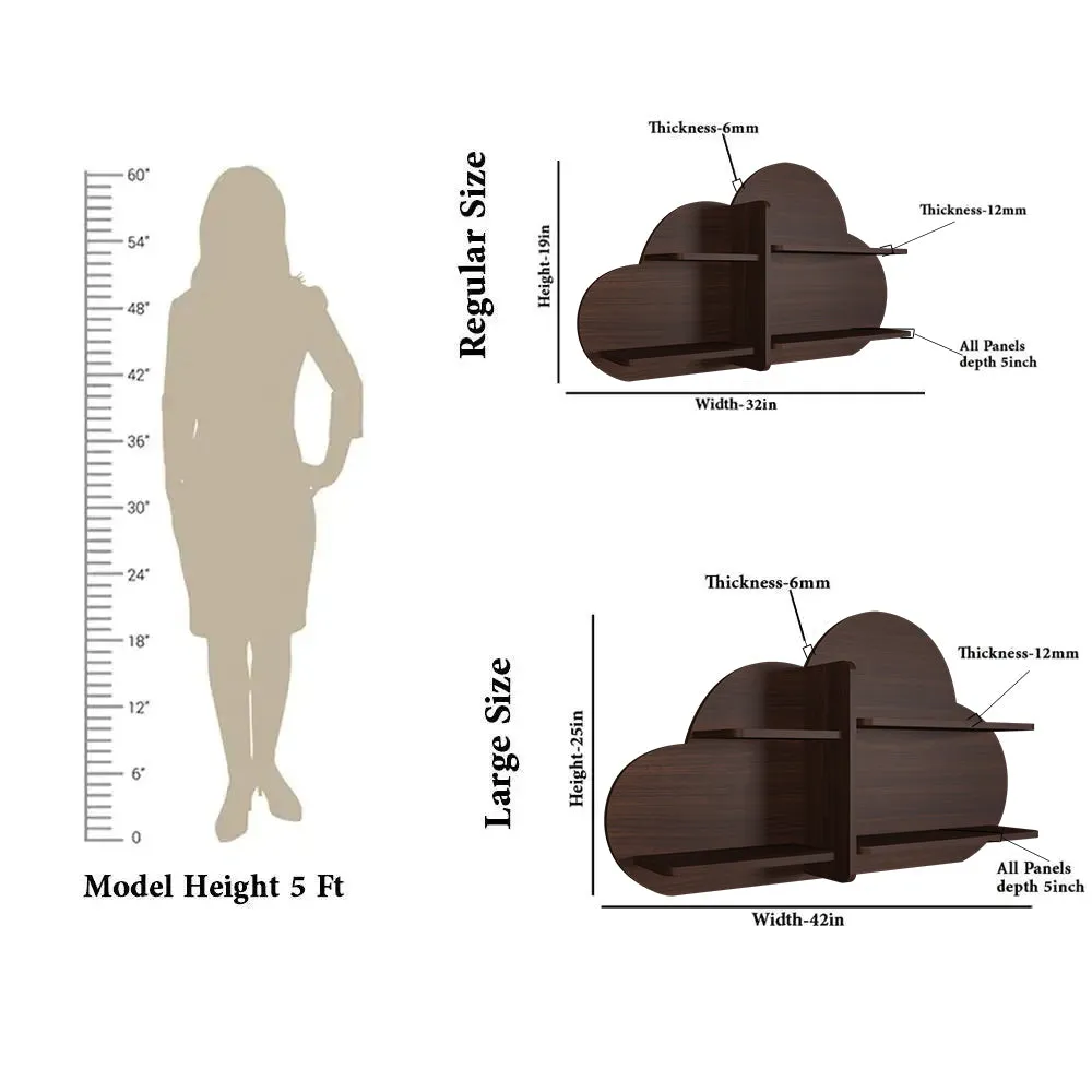 Cloud Shape Backlit Wood Wall Shelf / Book Shelf / Night Light, Walnut Finish Regular ( 32 inches x 19 inches )