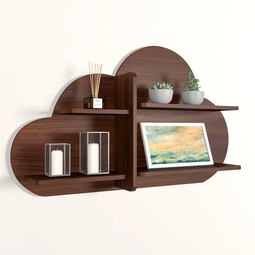 Cloud Shape Backlit Wood Wall Shelf / Book Shelf / Night Light, Walnut Finish Regular ( 32 inches x 19 inches )