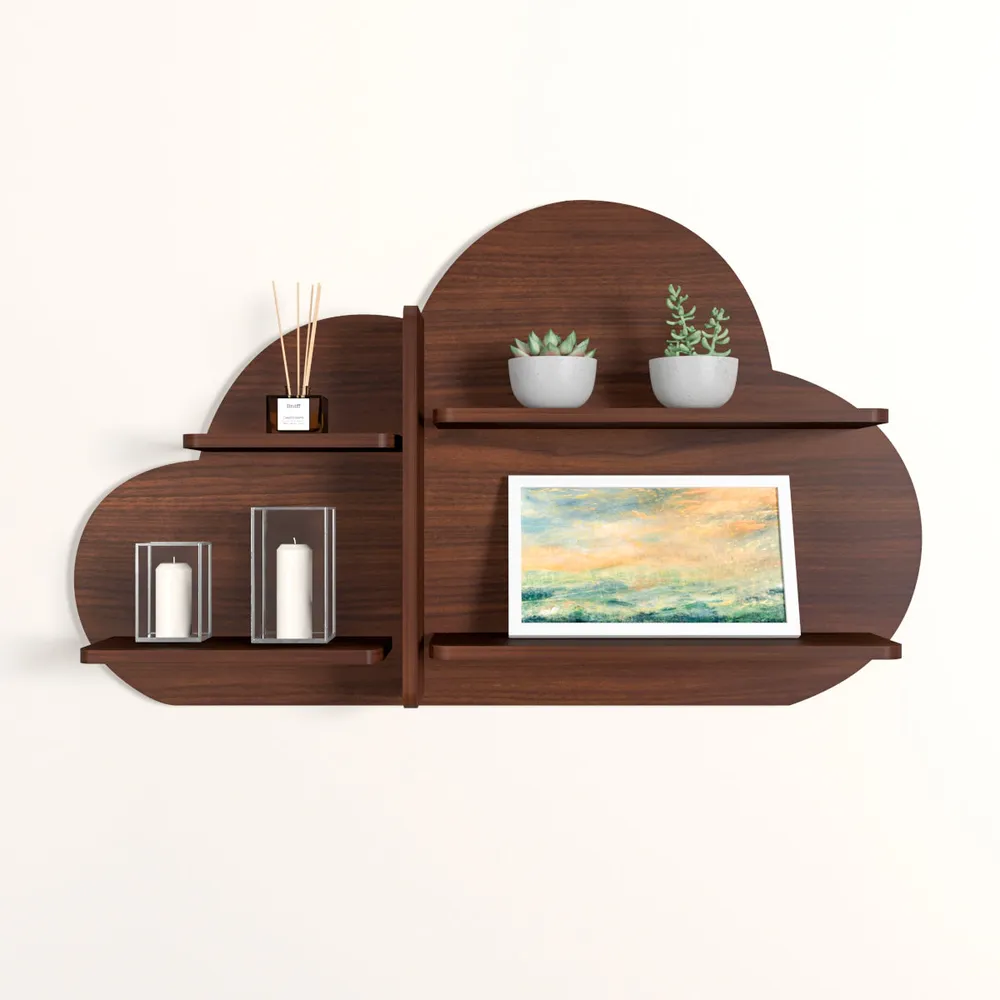 Cloud Shape Backlit Wood Wall Shelf / Book Shelf / Night Light, Walnut Finish Regular ( 32 inches x 19 inches )
