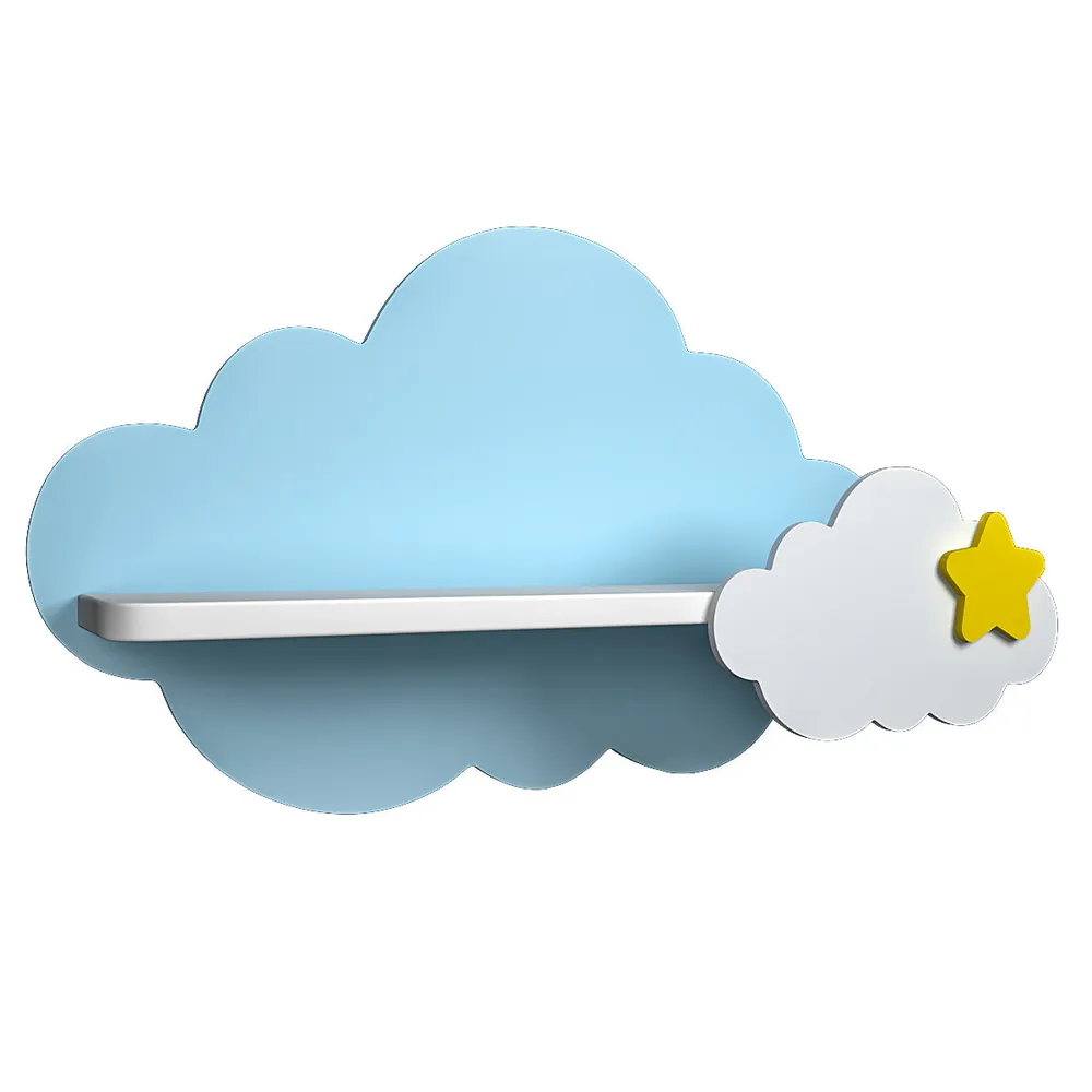 Cloud-Shaped Wooden Wall Shelf for Kids (Blue &amp; White)