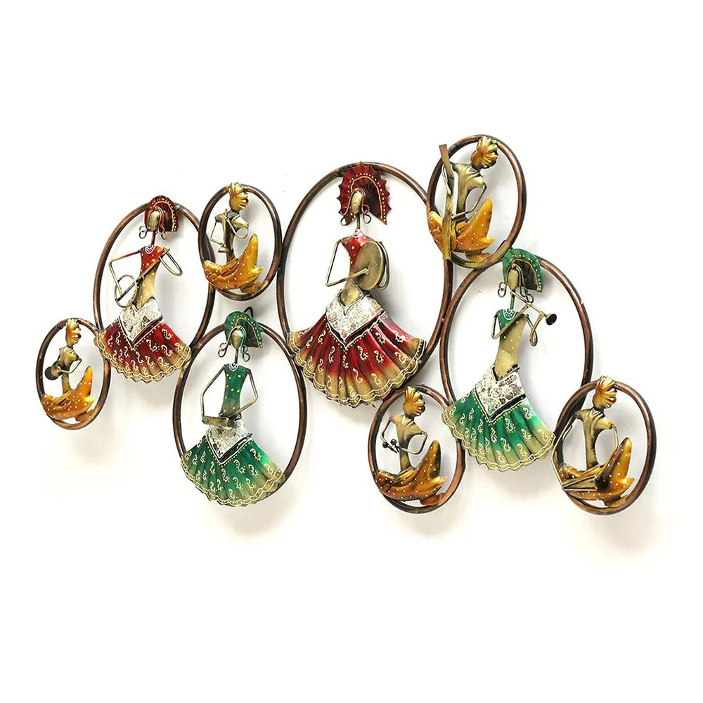 Clustered 9 Iron Rings with LED Lights for Wall Decor