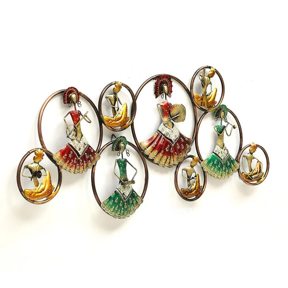 Clustered 9 Iron Rings with LED Lights for Wall Decor