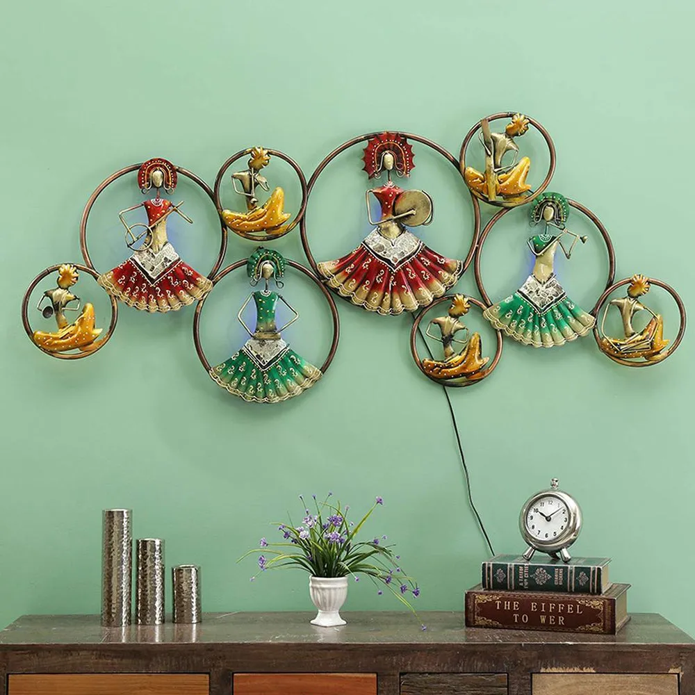 Clustered 9 Iron Rings with LED Lights for Wall Decor