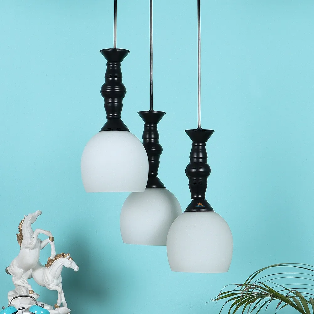 Clustered Black Metal Hanging Lights with Cutdoom Glass