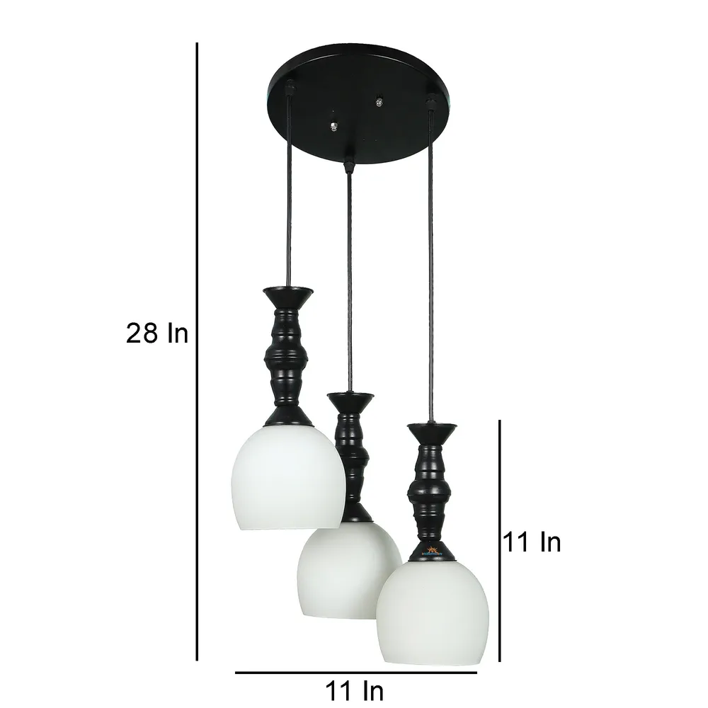 Clustered Black Metal Hanging Lights with Cutdoom Glass