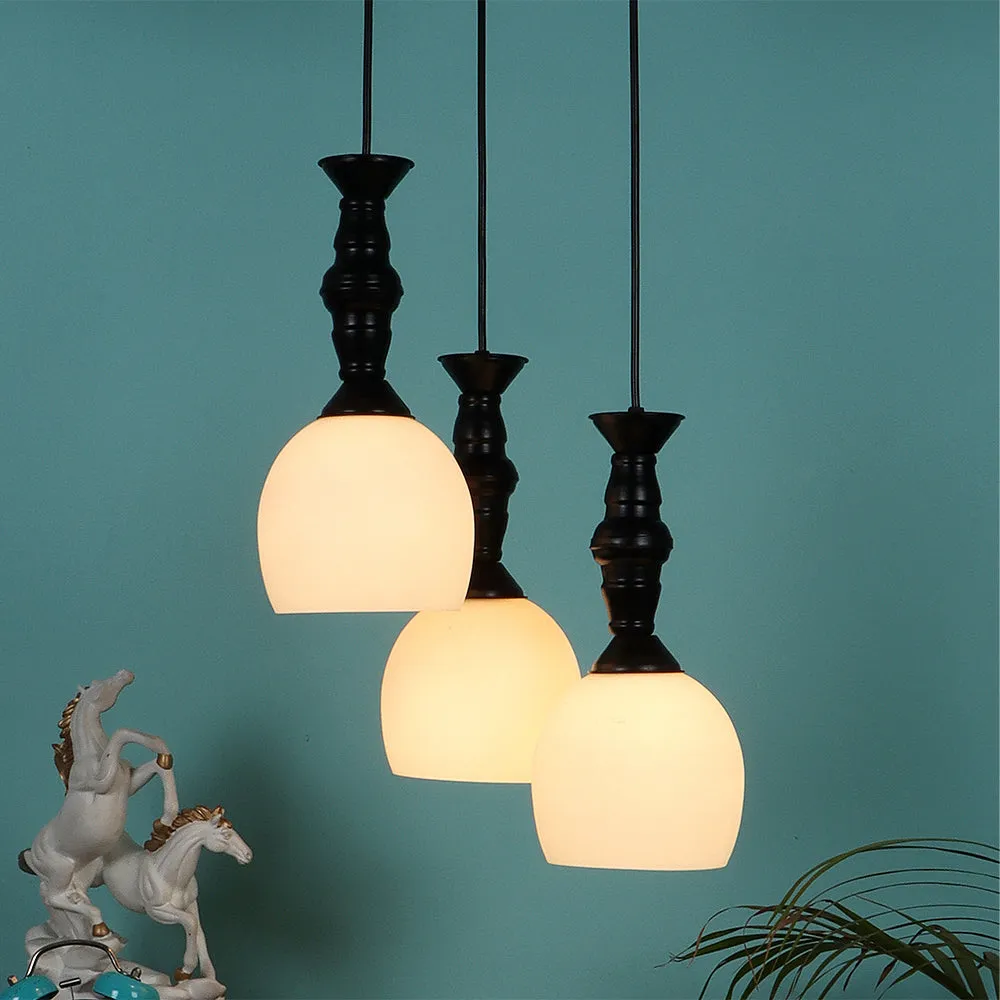 Clustered Black Metal Hanging Lights with Cutdoom Glass
