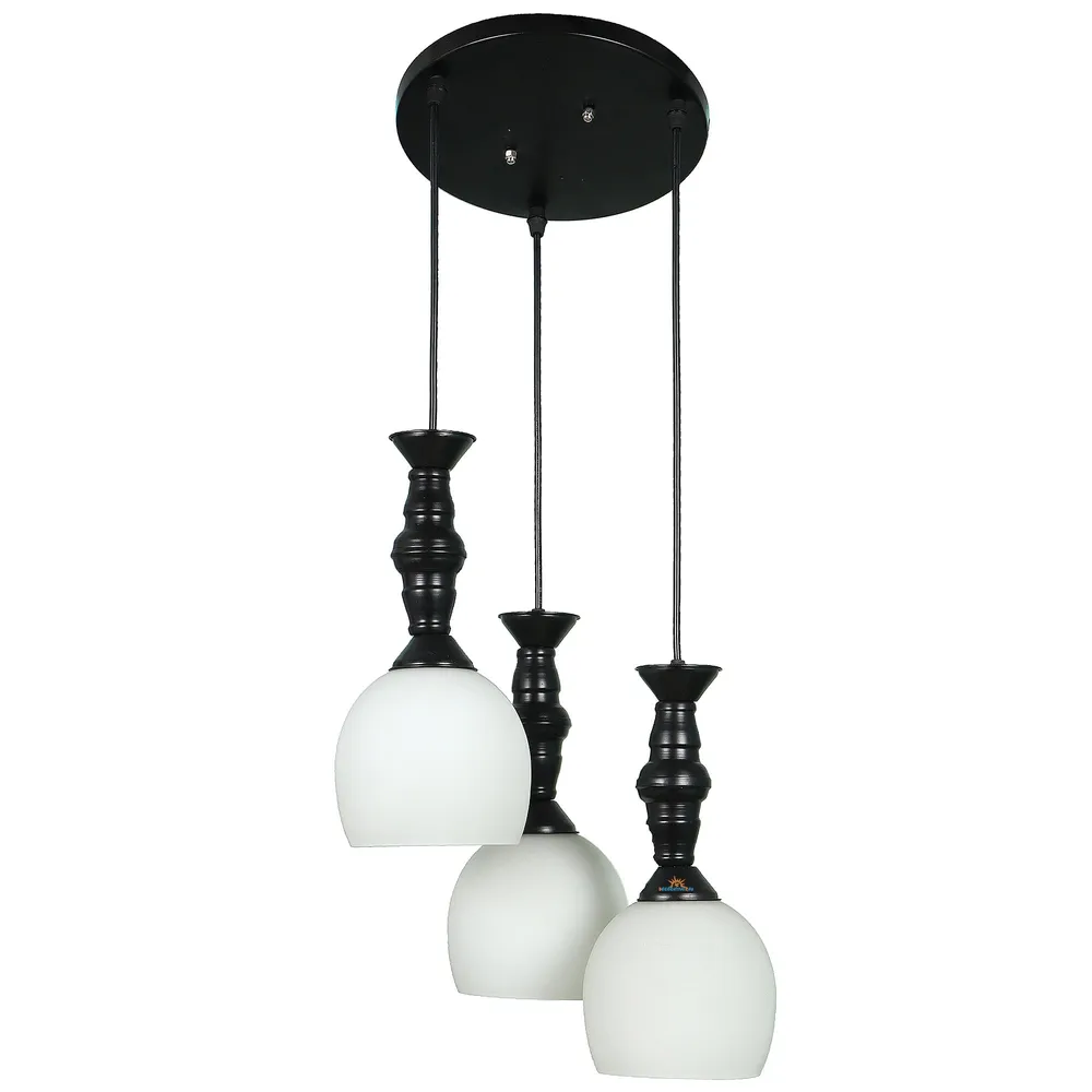 Clustered Black Metal Hanging Lights with Cutdoom Glass