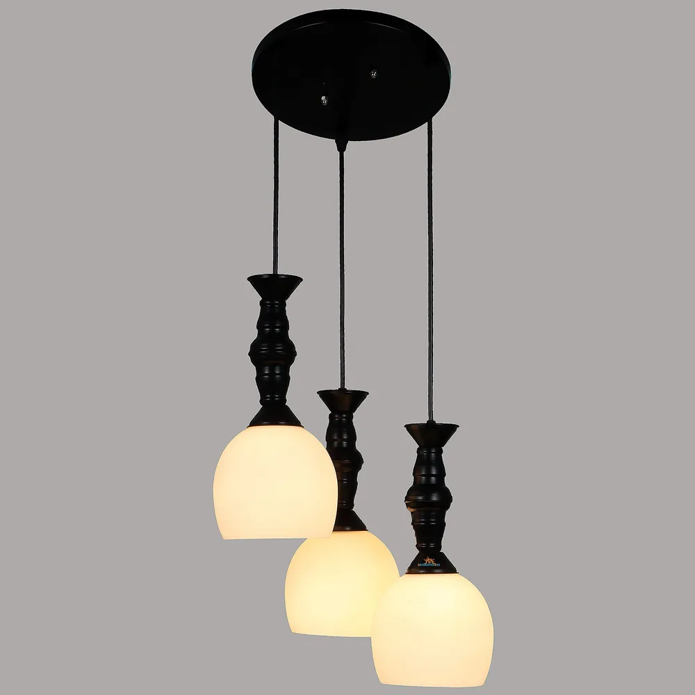 Clustered Black Metal Hanging Lights with Cutdoom Glass