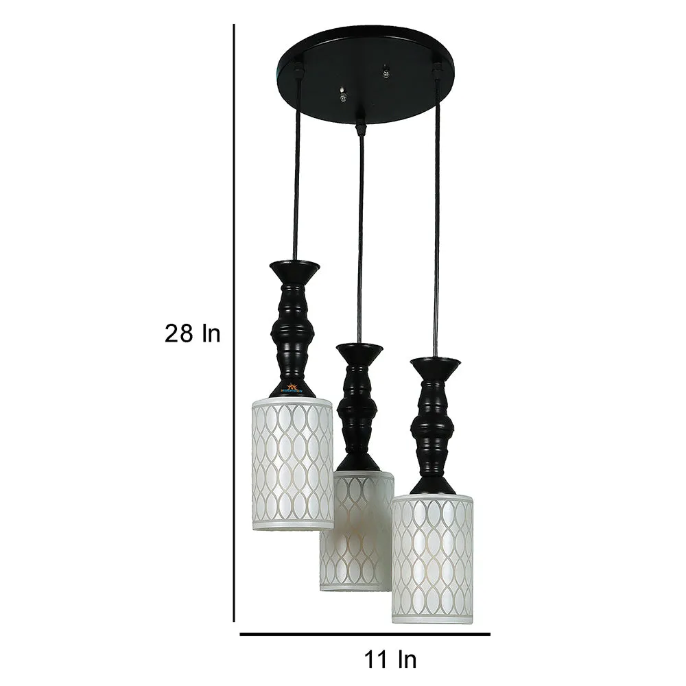 Clustered Glass Black Hanging Lights (Pack of 3, White)
