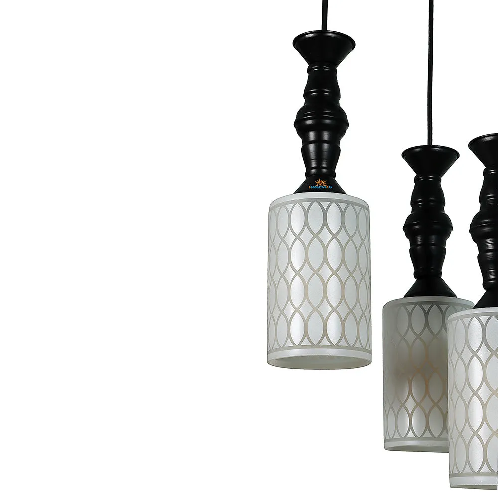 Clustered Glass Black Hanging Lights (Pack of 3, White)