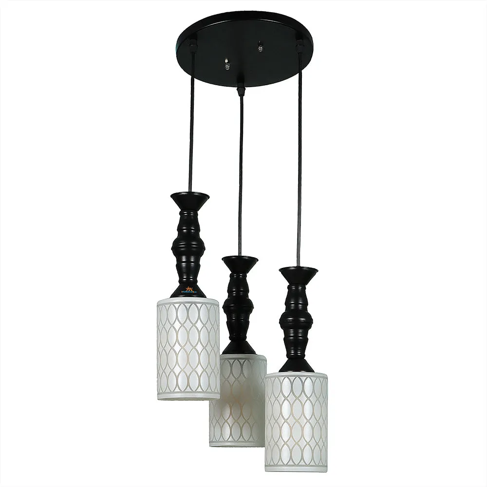 Clustered Glass Black Hanging Lights (Pack of 3, White)