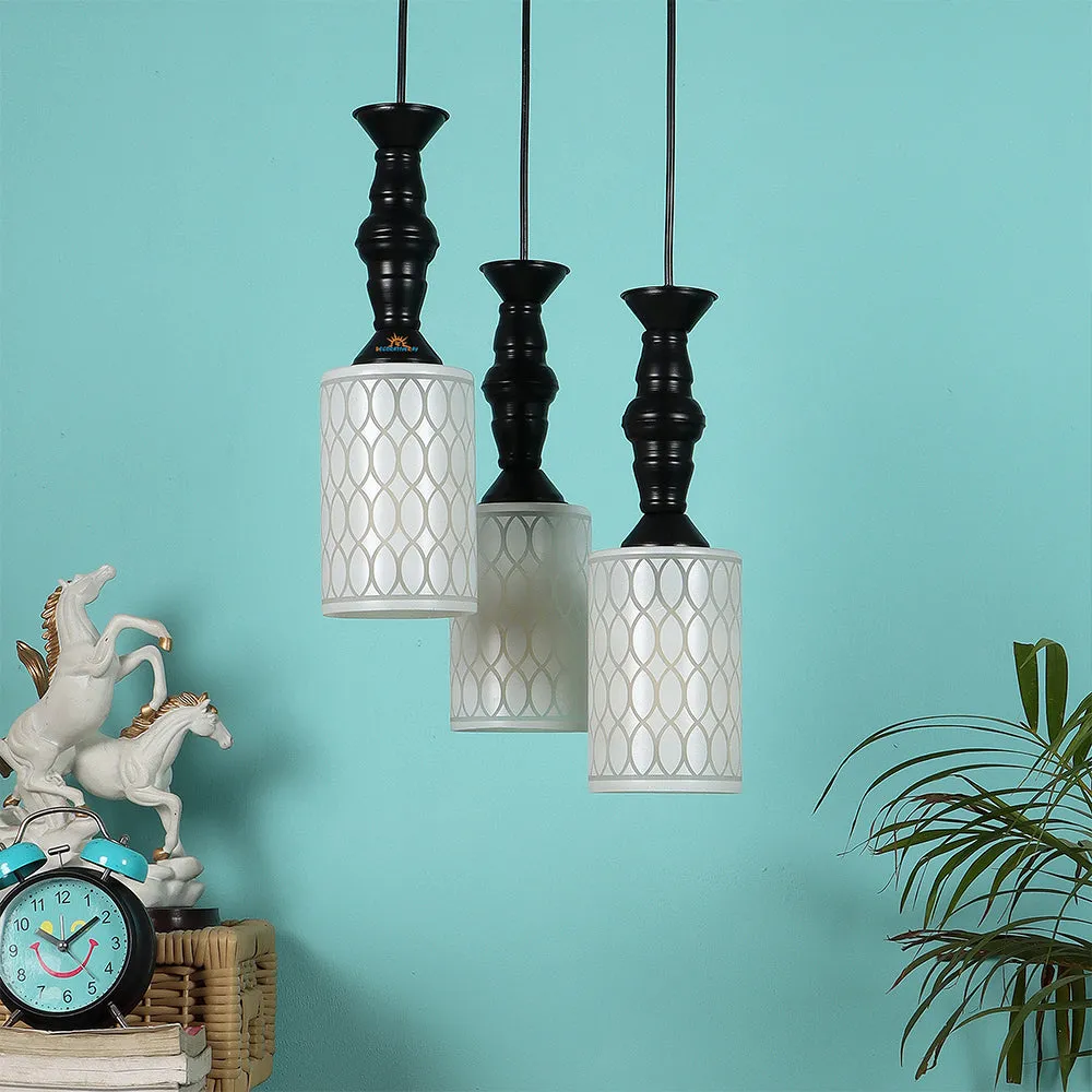 Clustered Glass Black Hanging Lights (Pack of 3, White)