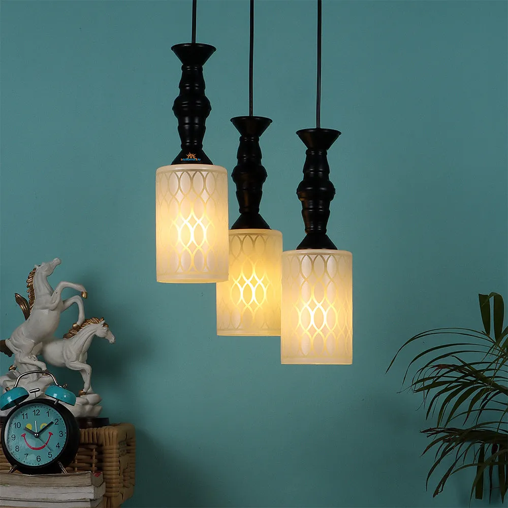 Clustered Glass Black Hanging Lights (Pack of 3, White)