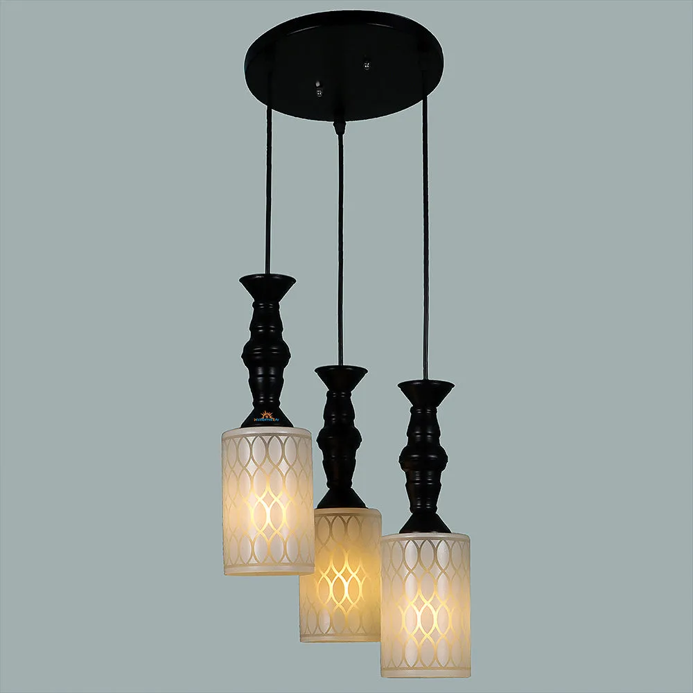 Clustered Glass Black Hanging Lights (Pack of 3, White)