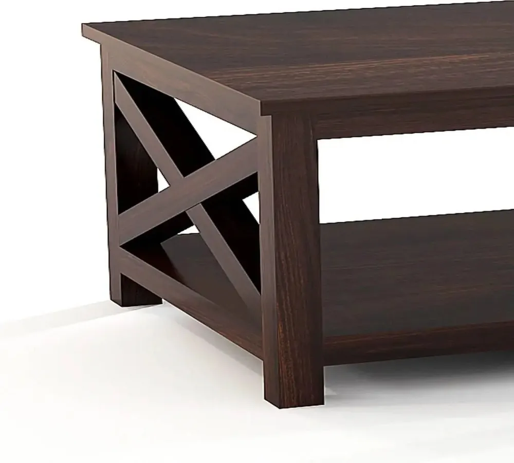 Cocoa Brown Shiny Base Rectangular Sheesham Wood Coffee Table Set Of 1