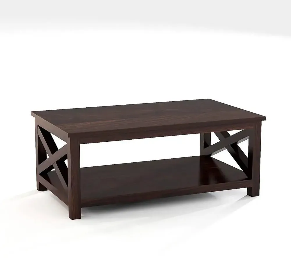 Cocoa Brown Shiny Base Rectangular Sheesham Wood Coffee Table Set Of 1