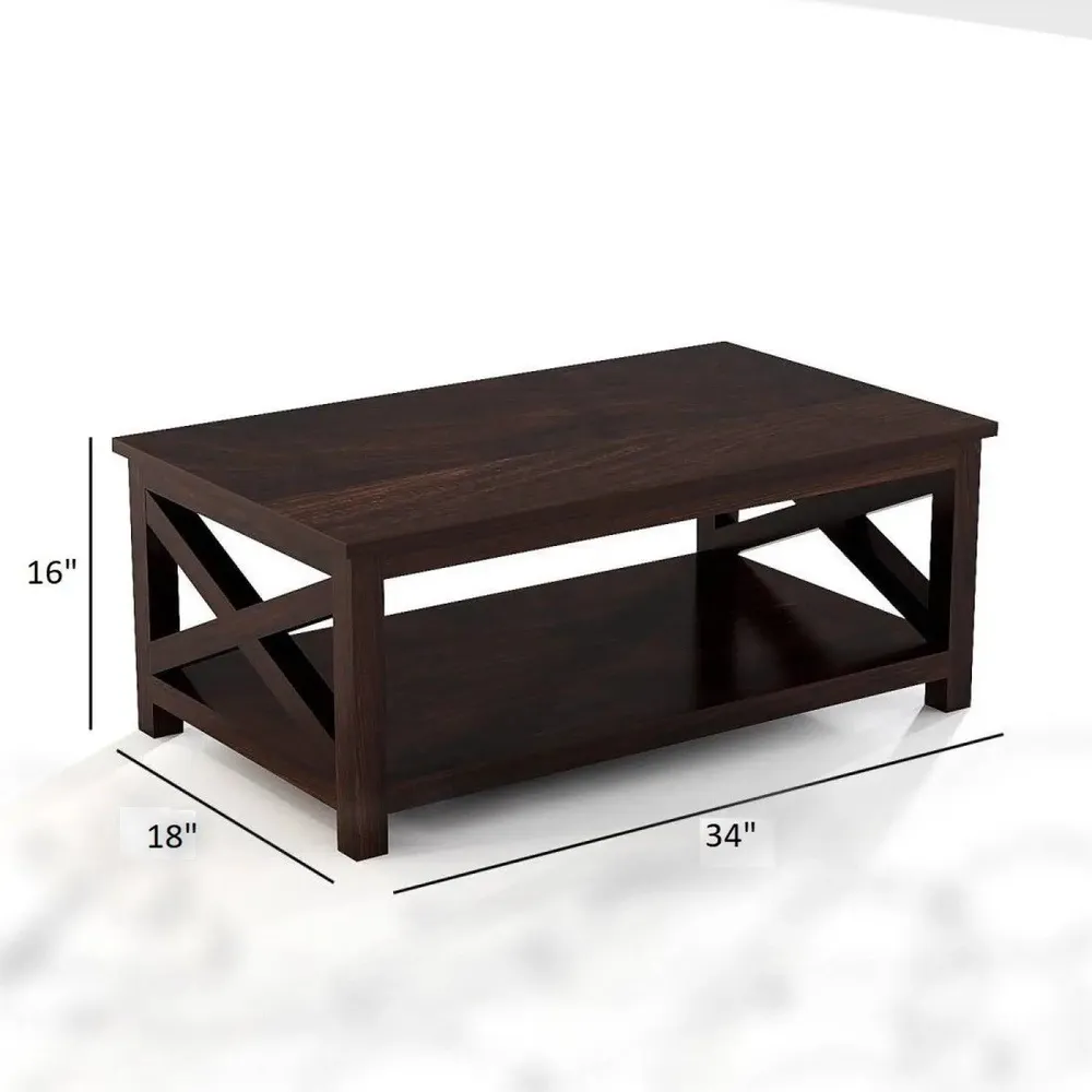 Cocoa Brown Shiny Base Rectangular Sheesham Wood Coffee Table Set Of 1
