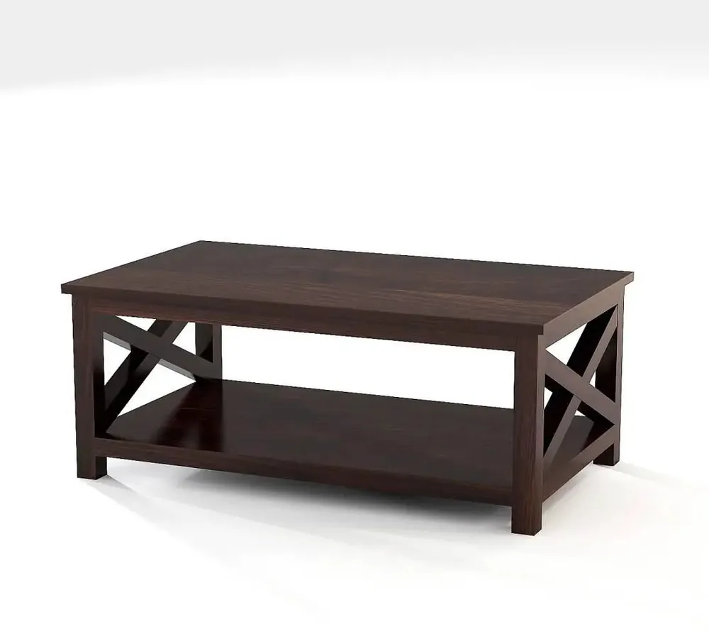 Cocoa Brown Shiny Base Rectangular Sheesham Wood Coffee Table Set Of 1