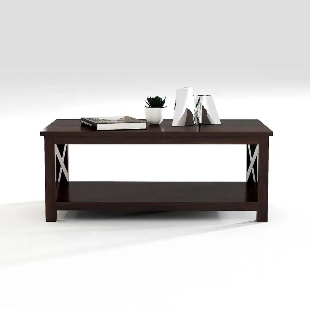 Cocoa Brown Shiny Base Rectangular Sheesham Wood Coffee Table Set Of 1