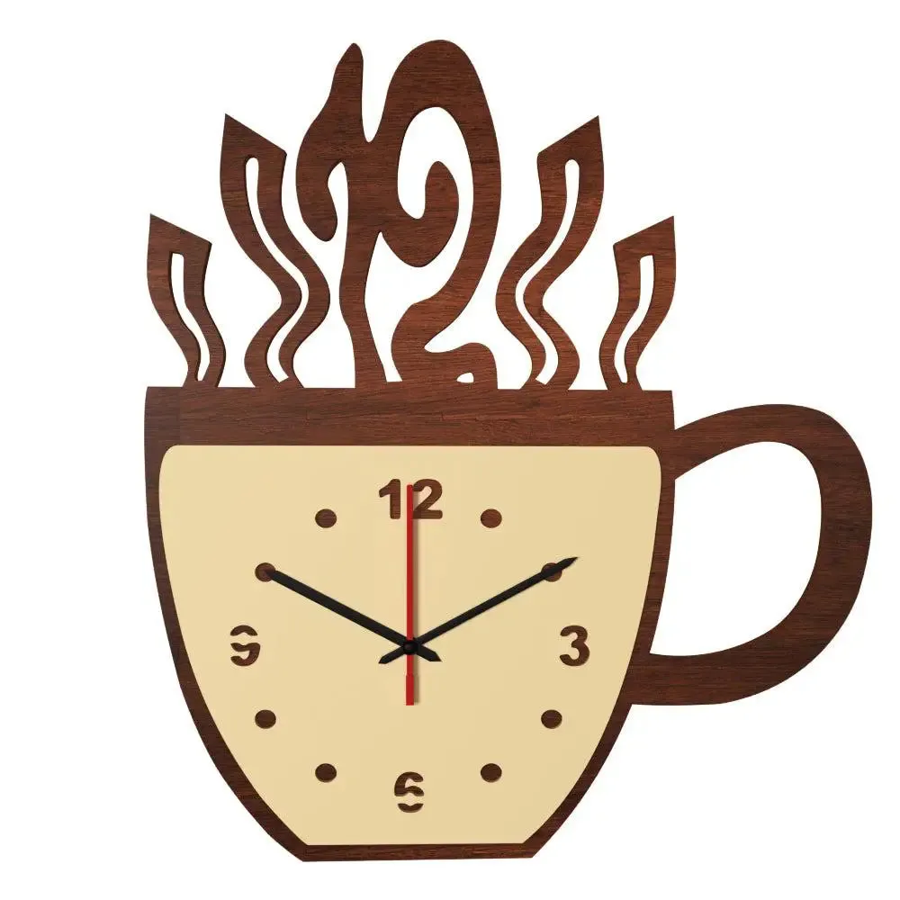 Coffee Cup Designer Dual Layer Wooden Wall Clock