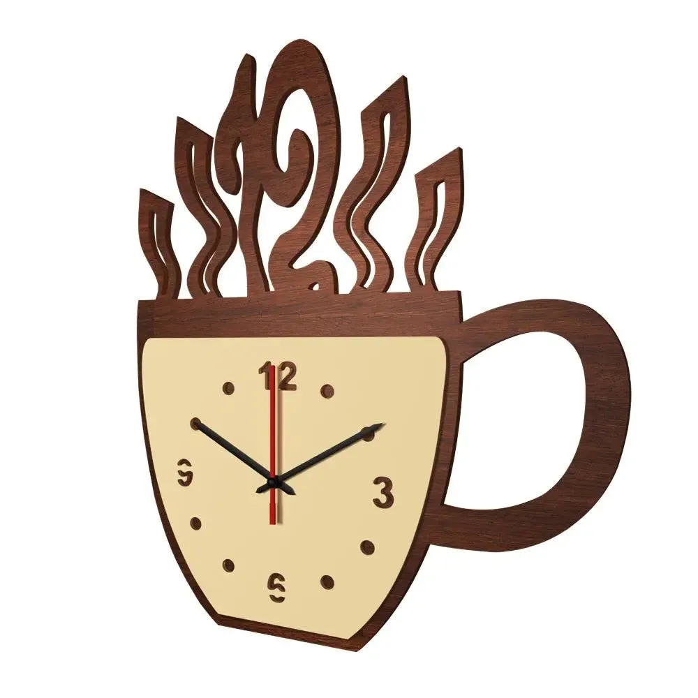 Coffee Cup Designer Dual Layer Wooden Wall Clock