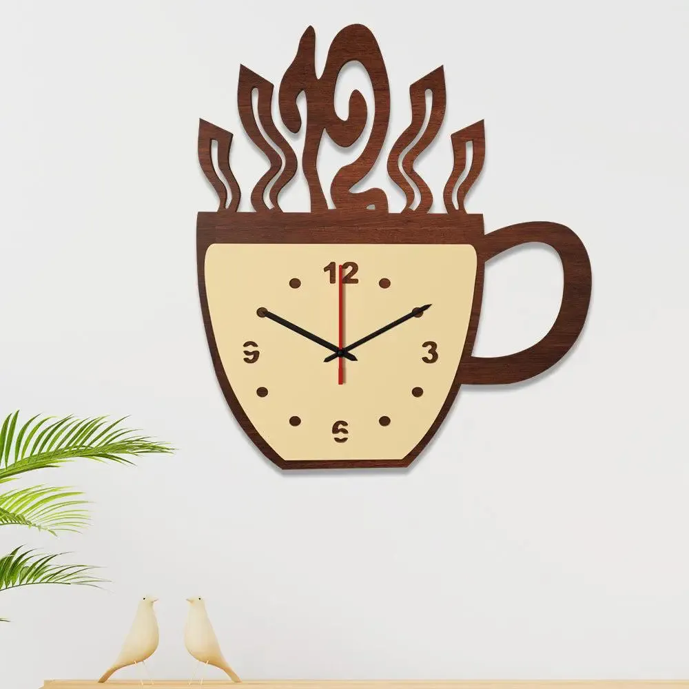 Coffee Cup Designer Dual Layer Wooden Wall Clock