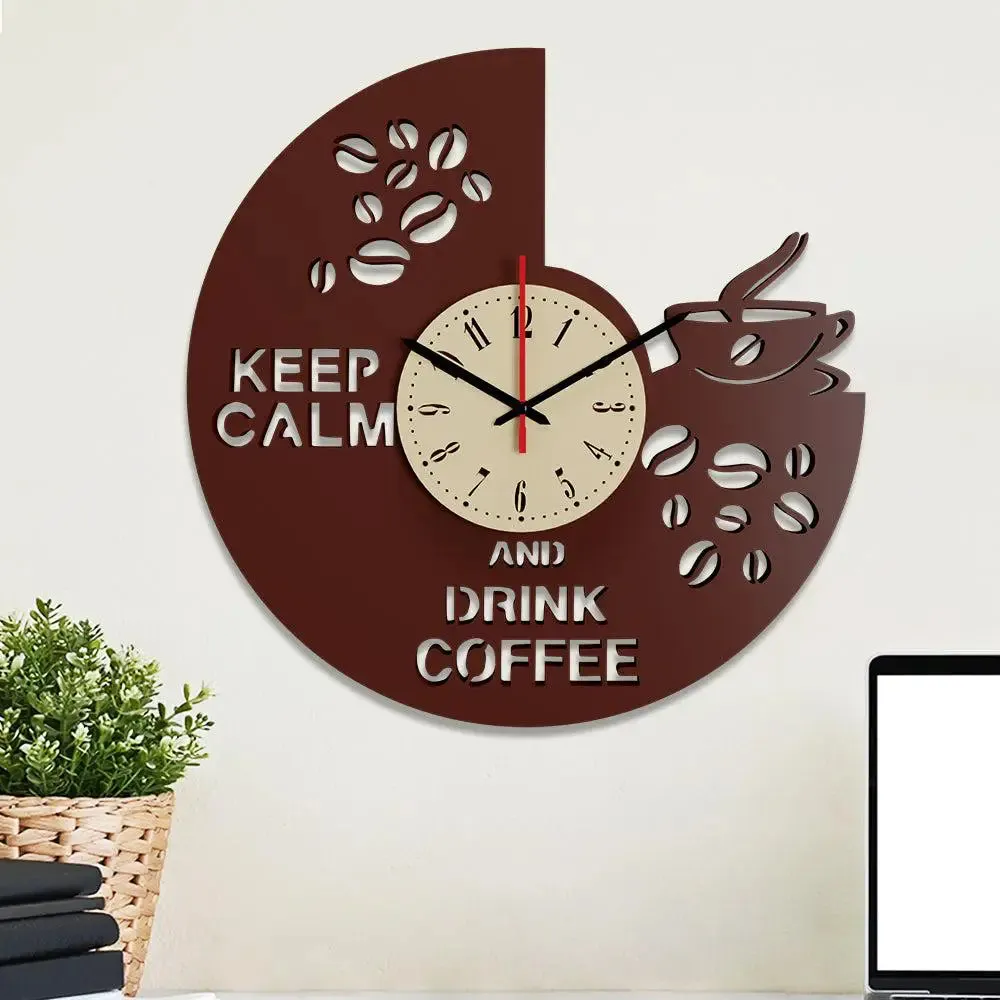 Coffee Designer Dual Layer Wooden Wall Clock
