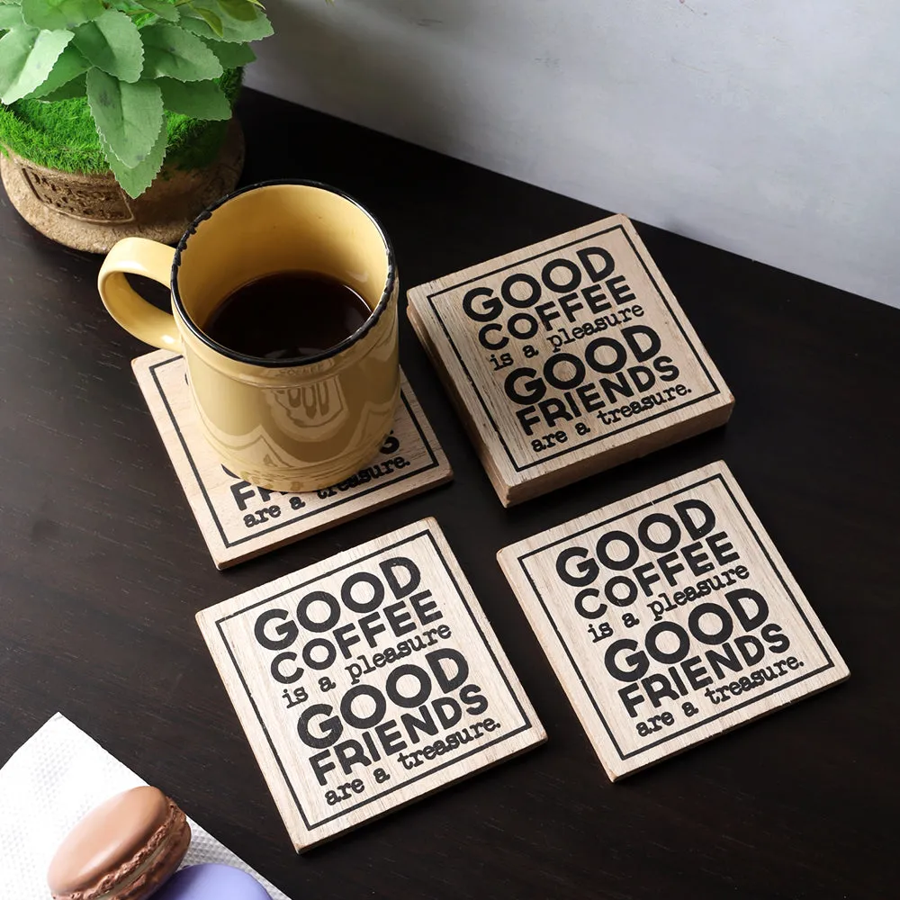 Coffee & Friends Quoted Wooden Coasters Set Of 6