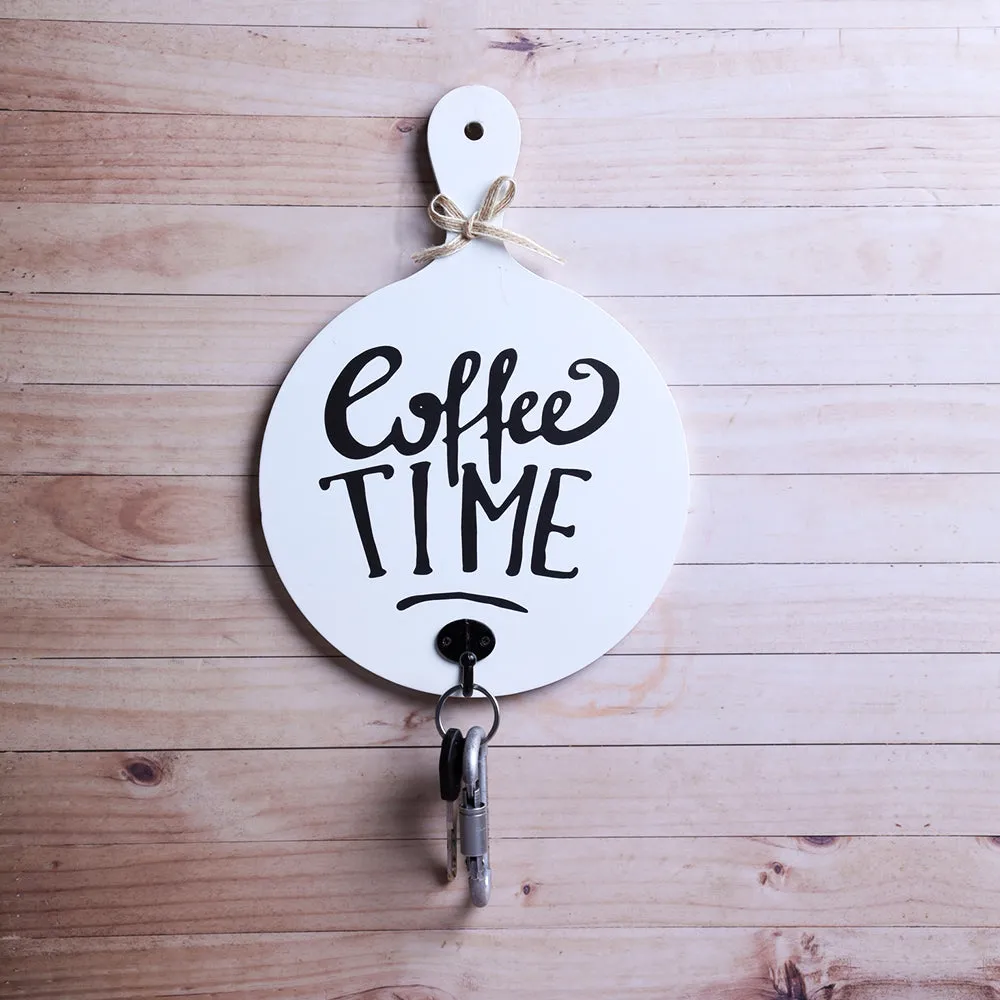 Coffee Time Quoted White Key Holder