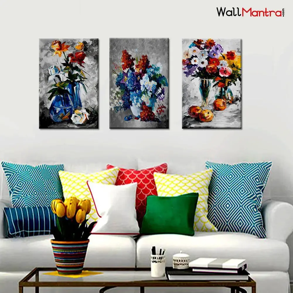 Coloful Flower Pot Canvas Printed Painting for Living Room, Bedroom