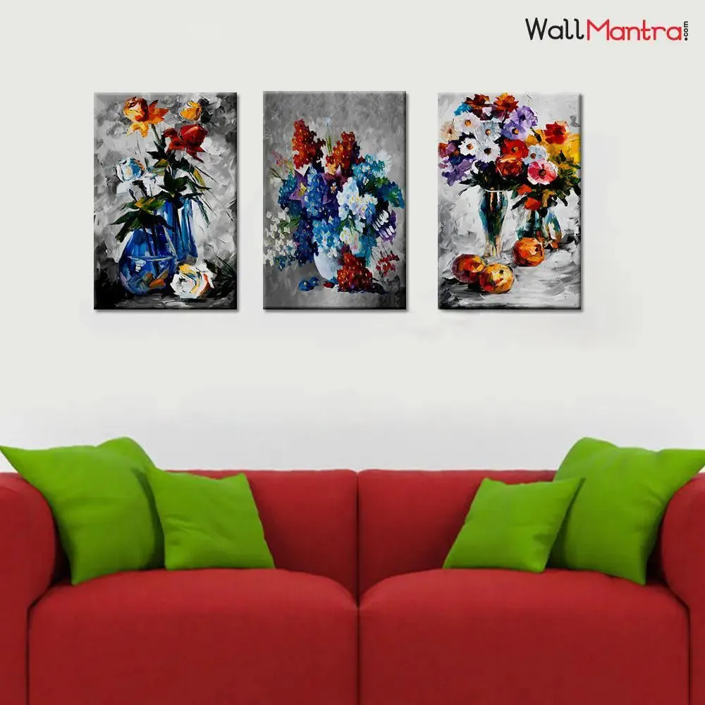 Coloful Flower Pot Canvas Printed Painting for Living Room, Bedroom