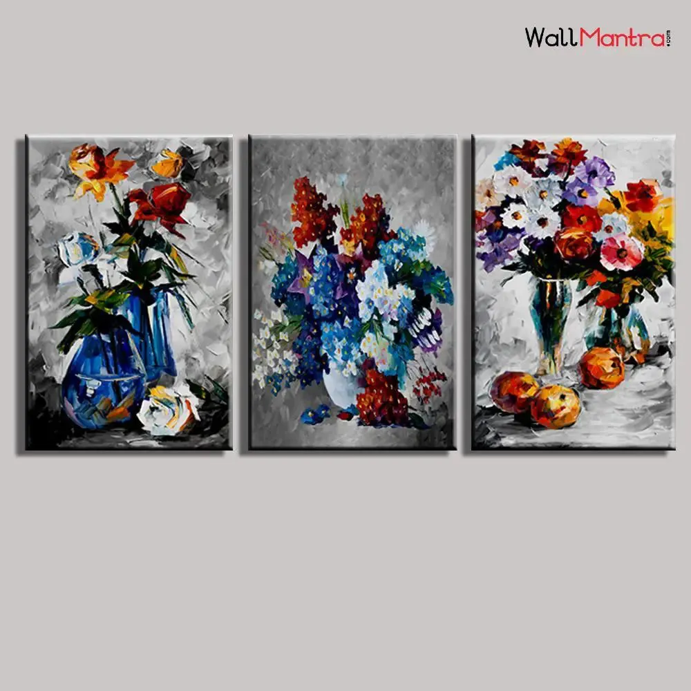 Coloful Flower Pot Canvas Printed Painting for Living Room, Bedroom
