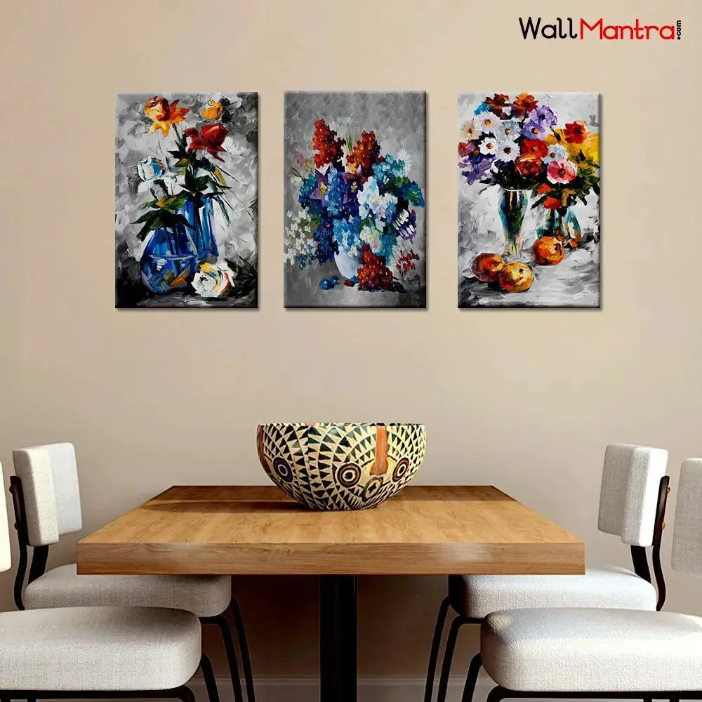 Coloful Flower Pot Canvas Printed Painting for Living Room, Bedroom