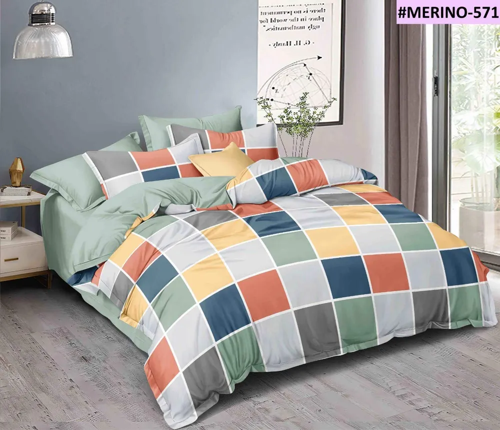 Color Blocked Geometric Print Double Bedsheet With 2 Pillow Covers (Multicolor)