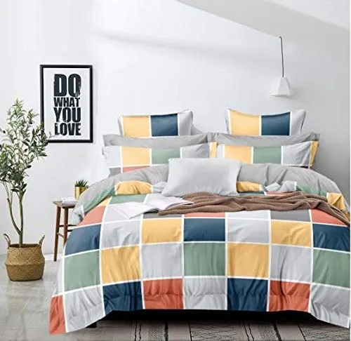 Color Blocked Geometric Print Double Bedsheet With 2 Pillow Covers (Multicolor)