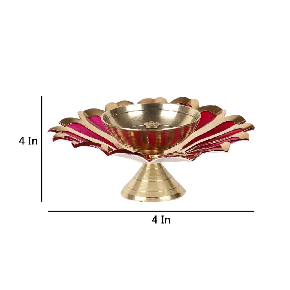 Colored Crafted Floral Brass Diyas Set Of 4