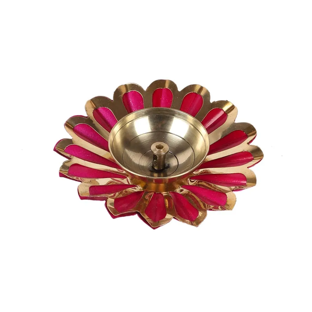 Colored Crafted Floral Brass Diyas Set Of 4