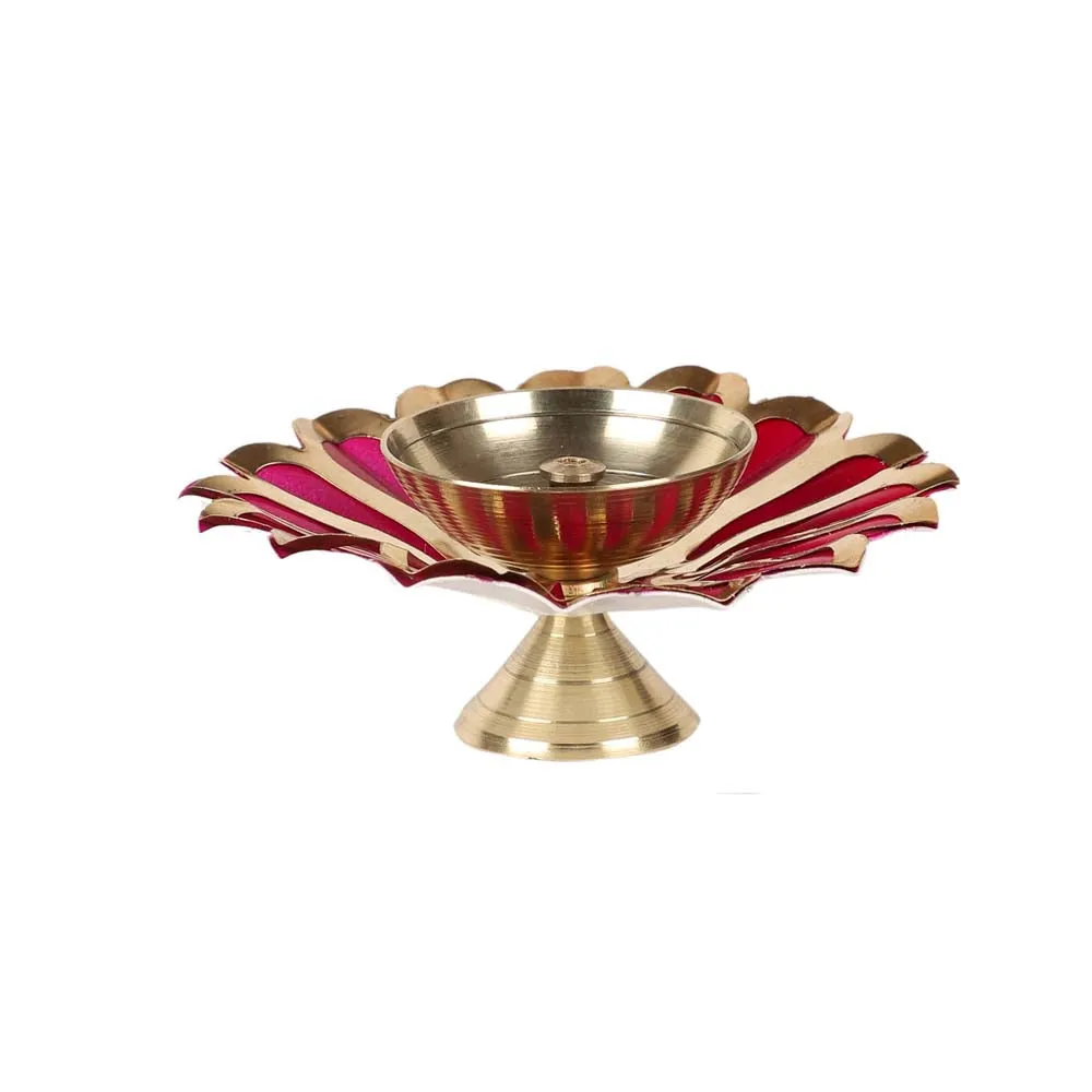 Colored Crafted Floral Brass Diyas Set Of 4