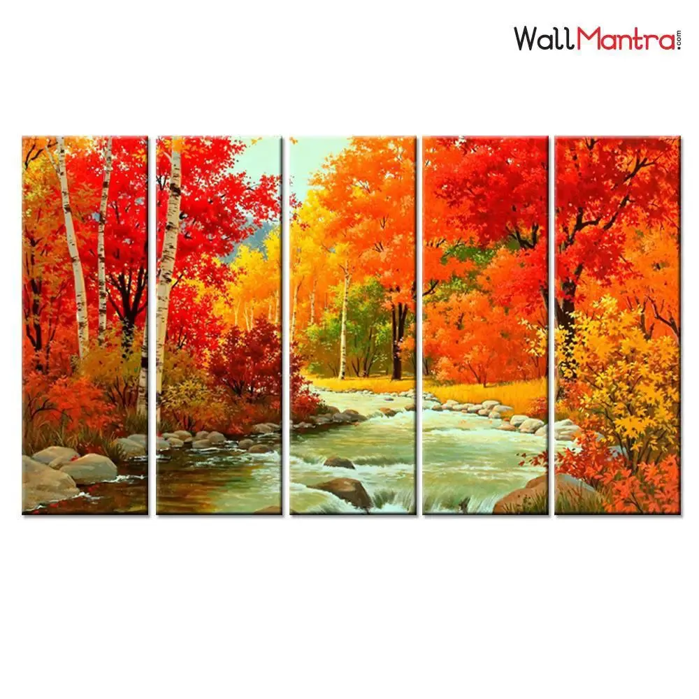 Colorful Autumn Season Scenery Wall Painting On Canvas