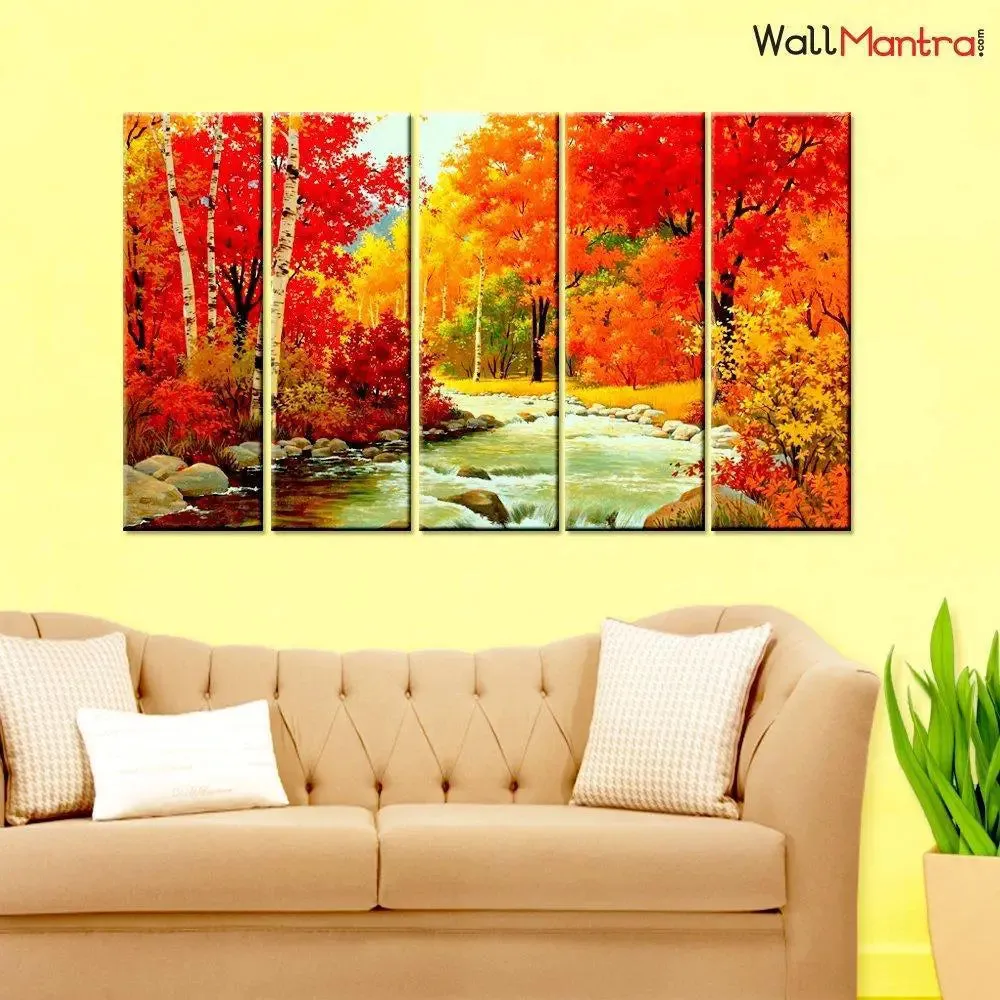 Colorful Autumn Season Scenery Wall Painting On Canvas