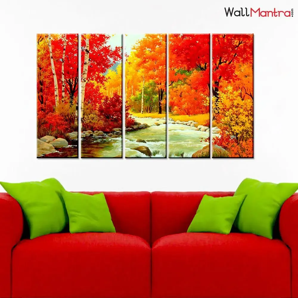 Colorful Autumn Season Scenery Wall Painting On Canvas