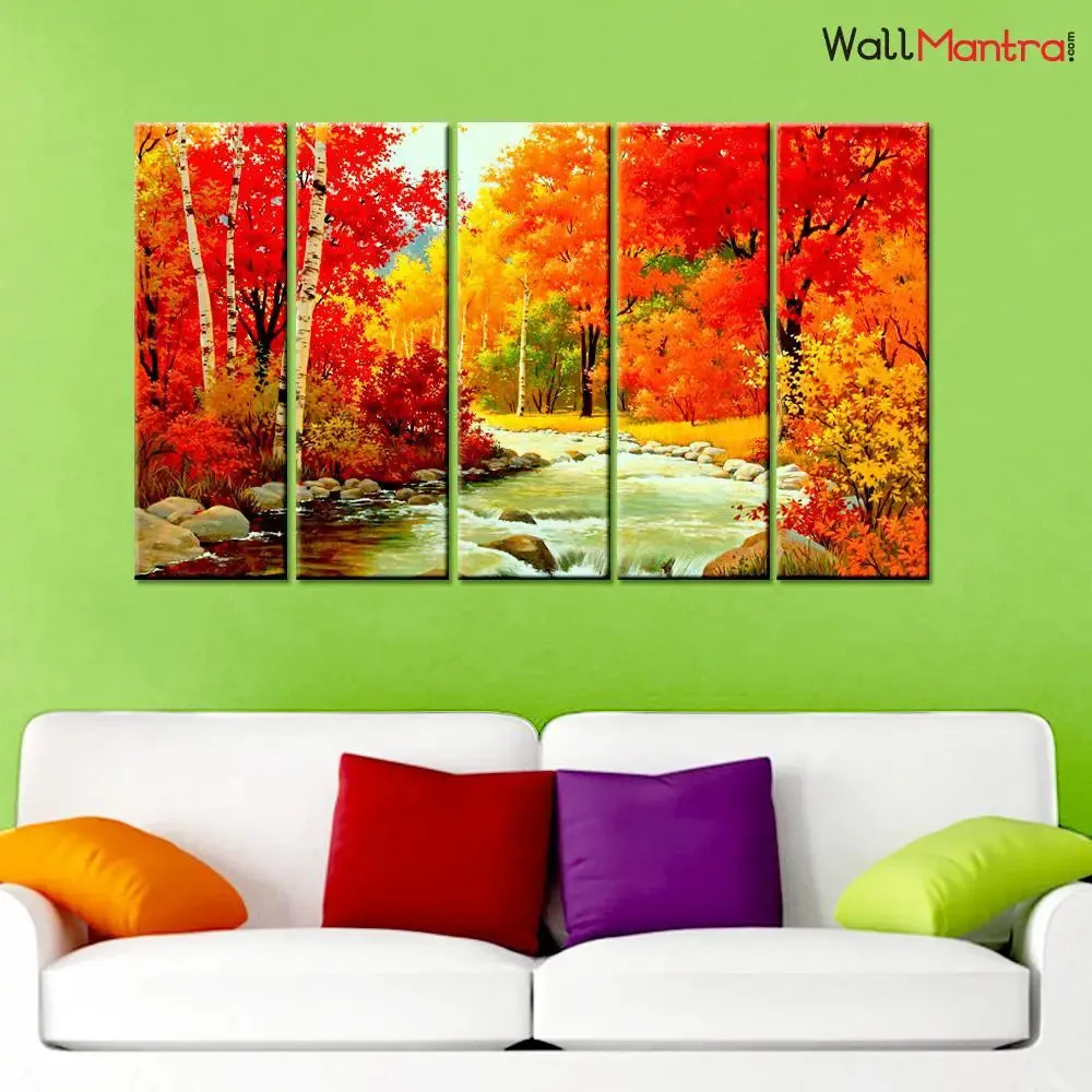 Colorful Autumn Season Scenery Wall Painting On Canvas