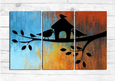 Colorful Bird Family House Design Canvas Wall Hanging