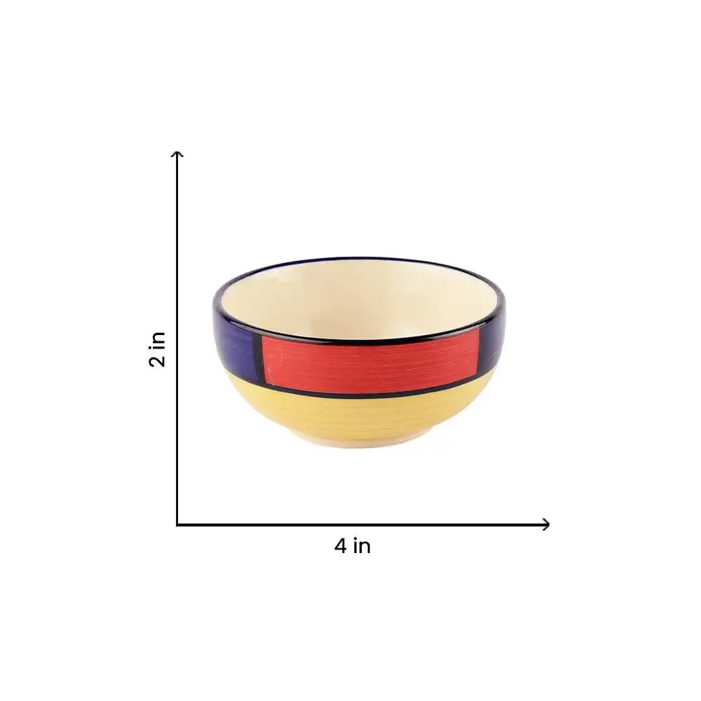 Colorful Bordered Handpainted Designer Ceramic Bowl Set With Handle Set Of 6