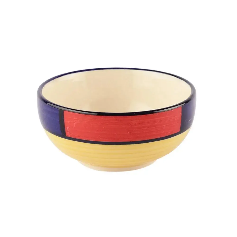 Colorful Bordered Handpainted Designer Ceramic Bowl Set With Handle Set Of 6