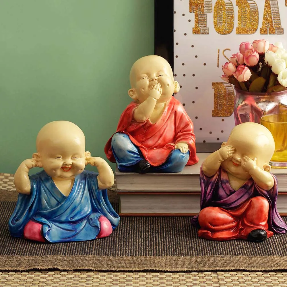 Colorful Buddha Monk Showpiece Set Of 3